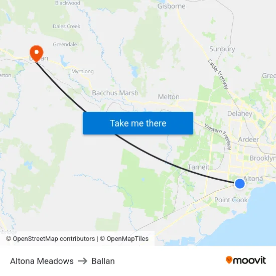 Altona Meadows to Ballan map