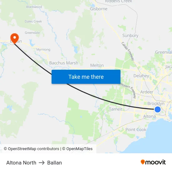 Altona North to Ballan map