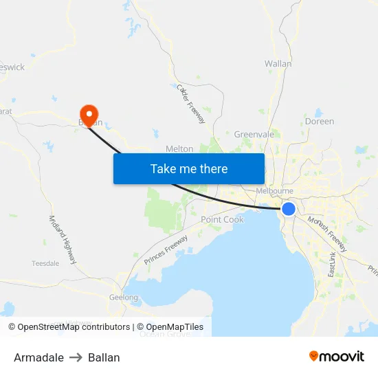Armadale to Ballan map