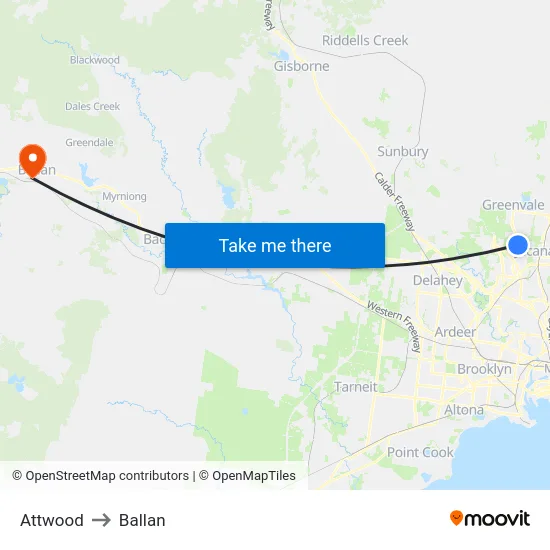 Attwood to Ballan map