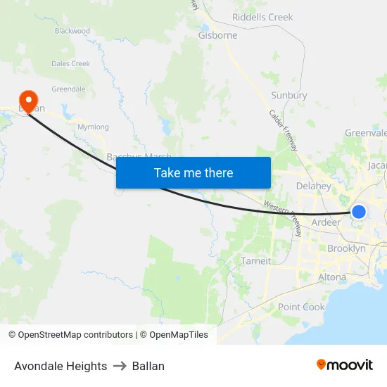 Avondale Heights to Ballan map