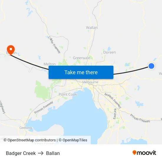 Badger Creek to Ballan map