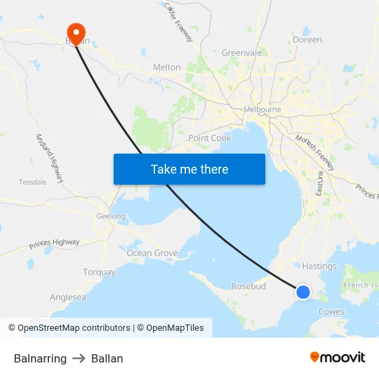Balnarring to Ballan map