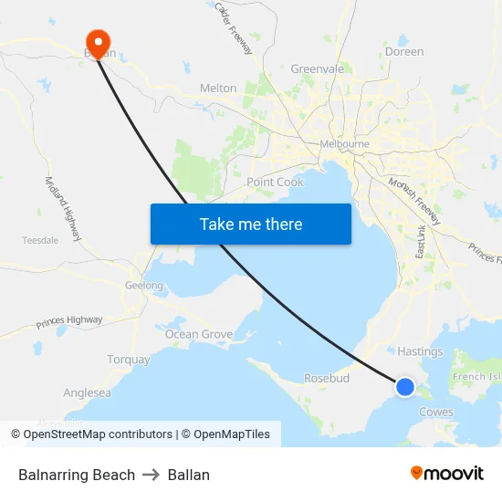 Balnarring Beach to Ballan map