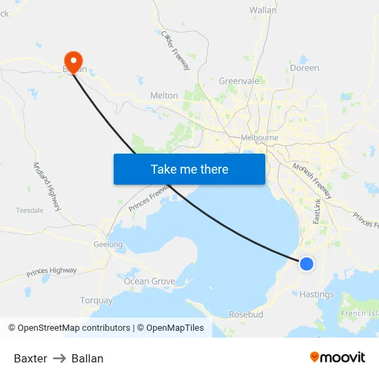 Baxter to Ballan map