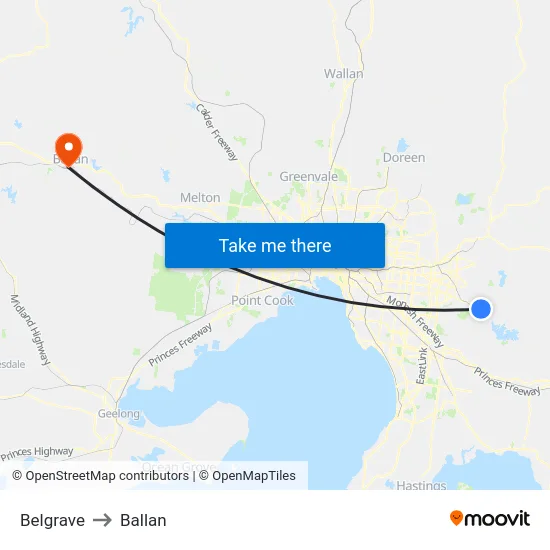 Belgrave to Ballan map