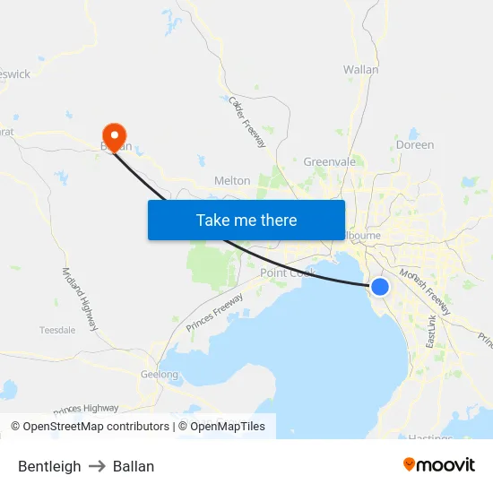 Bentleigh to Ballan map