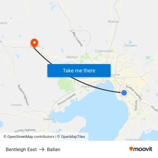 Bentleigh East to Ballan map