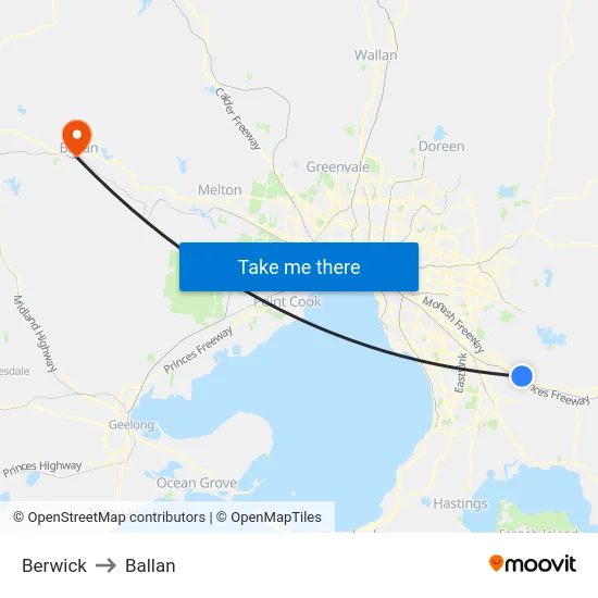 Berwick to Ballan map
