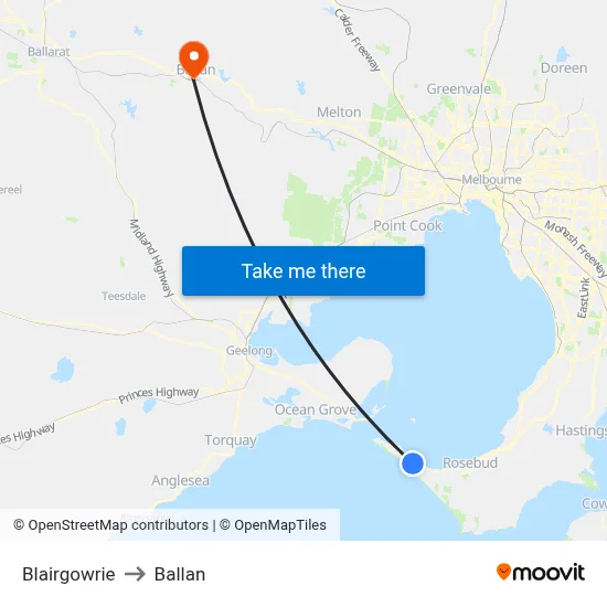 Blairgowrie to Ballan map