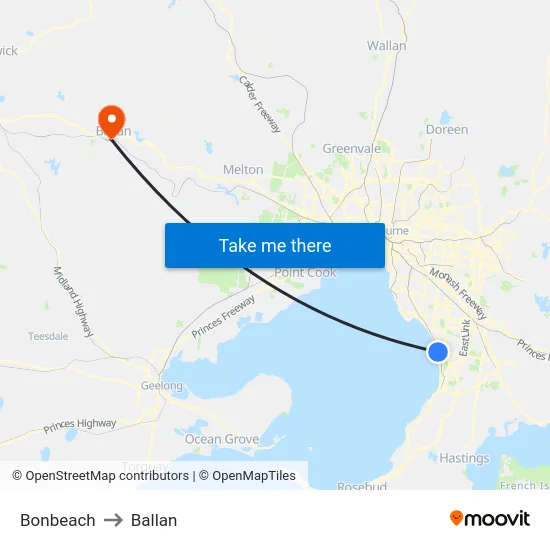 Bonbeach to Ballan map