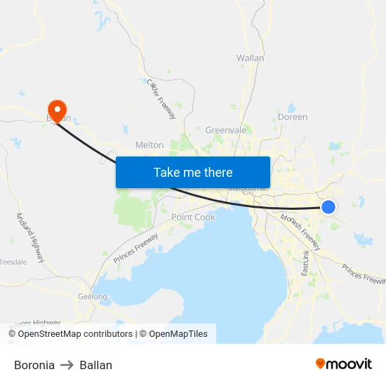 Boronia to Ballan map