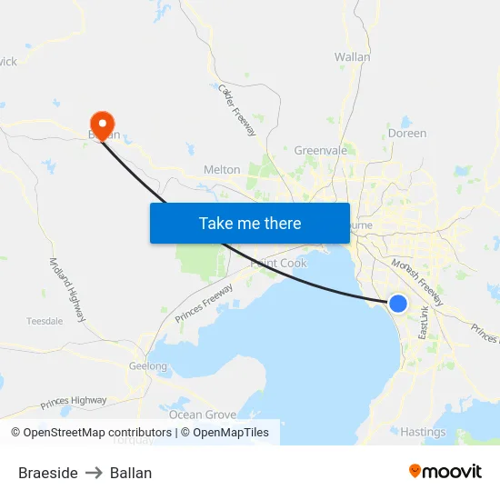 Braeside to Ballan map