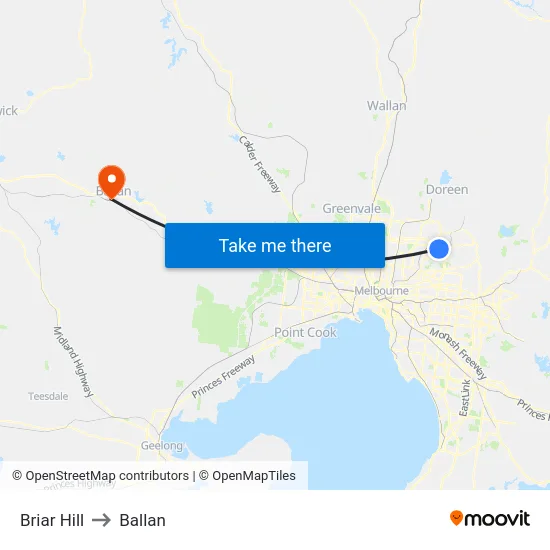Briar Hill to Ballan map