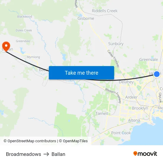 Broadmeadows to Ballan map