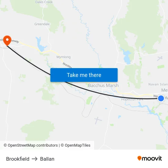 Brookfield to Ballan map