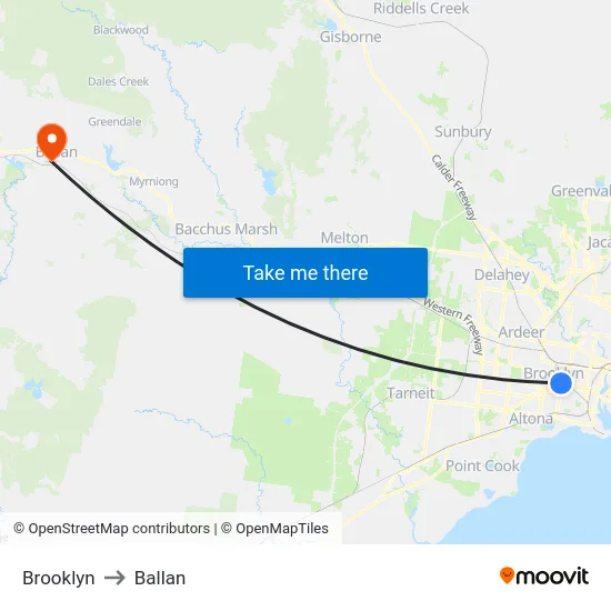 Brooklyn to Ballan map