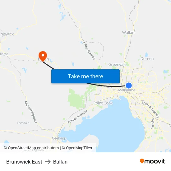 Brunswick East to Ballan map
