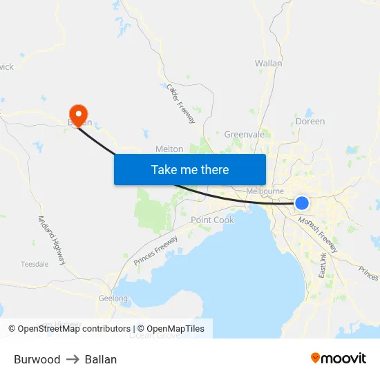 Burwood to Ballan map