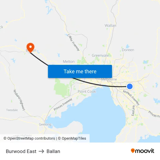 Burwood East to Ballan map