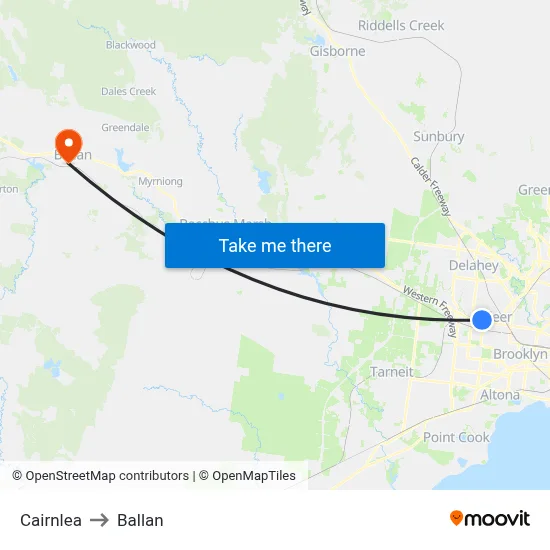 Cairnlea to Ballan map
