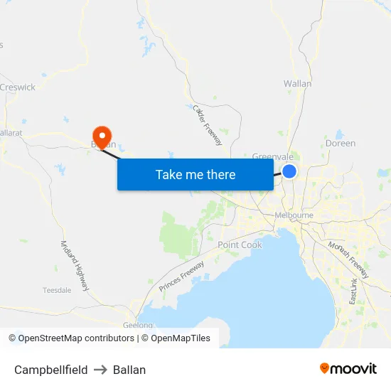 Campbellfield to Ballan map