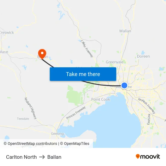 Carlton North to Ballan map