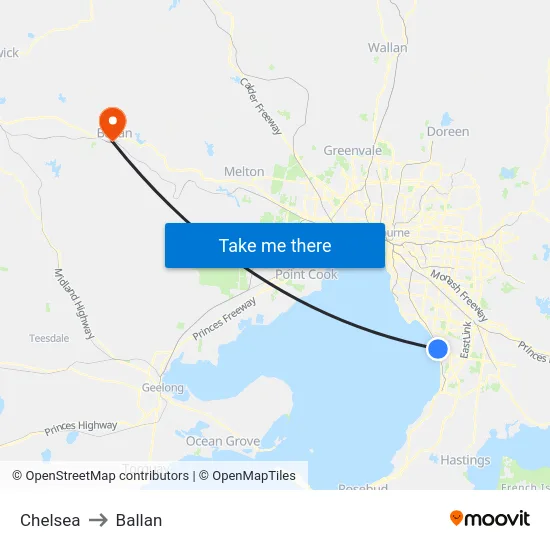 Chelsea to Ballan map