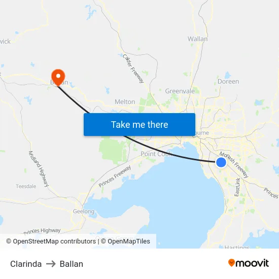 Clarinda to Ballan map