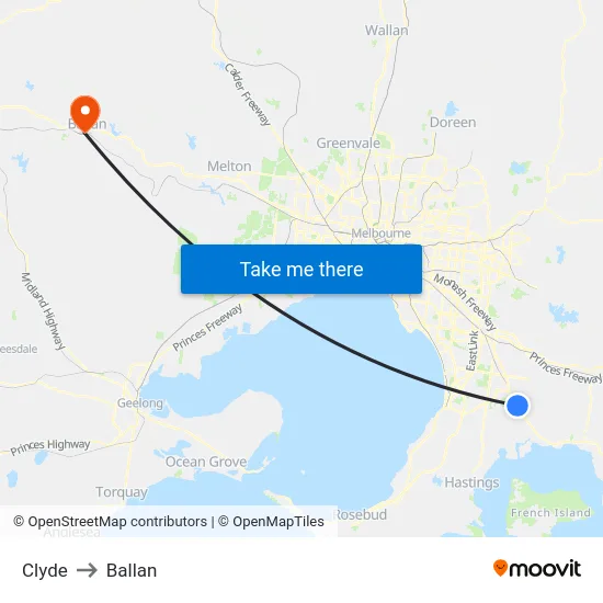 Clyde to Ballan map