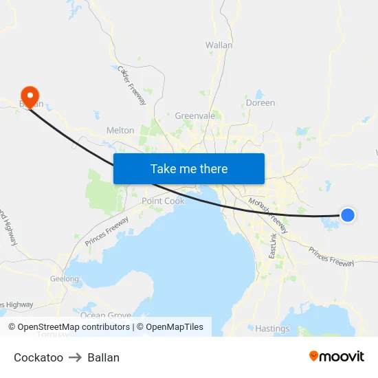 Cockatoo to Ballan map