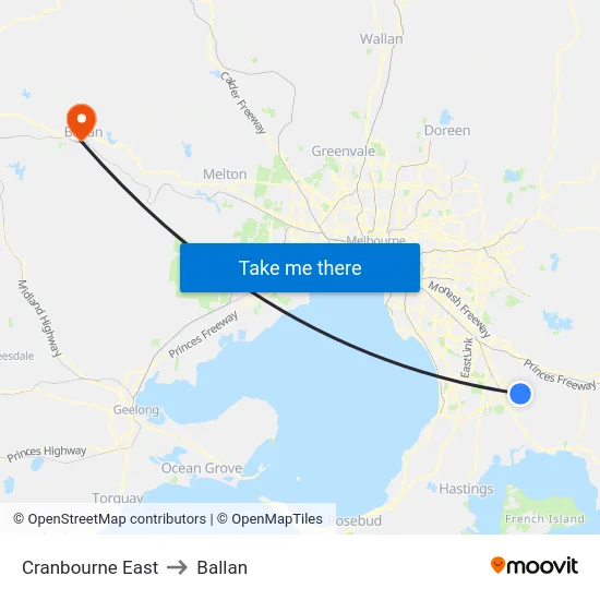 Cranbourne East to Ballan map