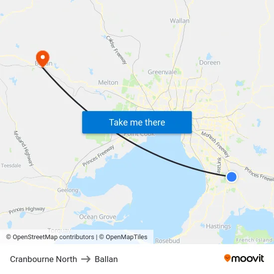 Cranbourne North to Ballan map