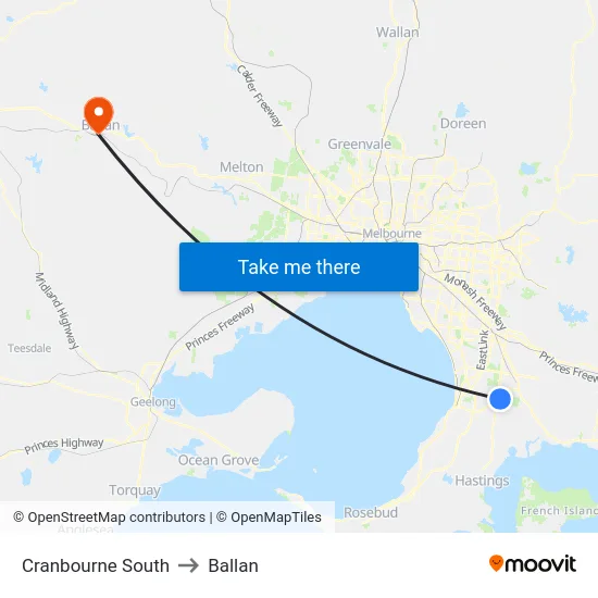 Cranbourne South to Ballan map