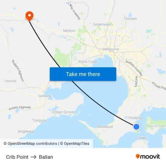 Crib Point to Ballan map