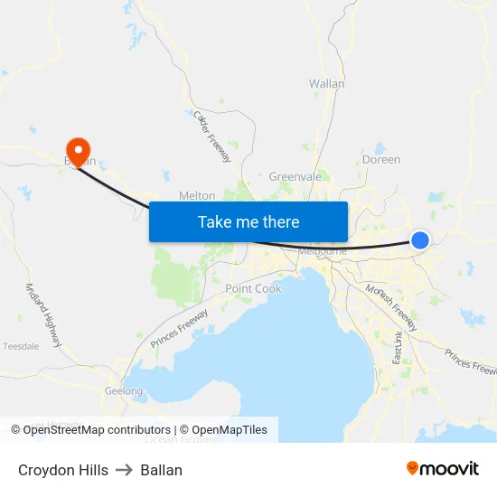 Croydon Hills to Ballan map