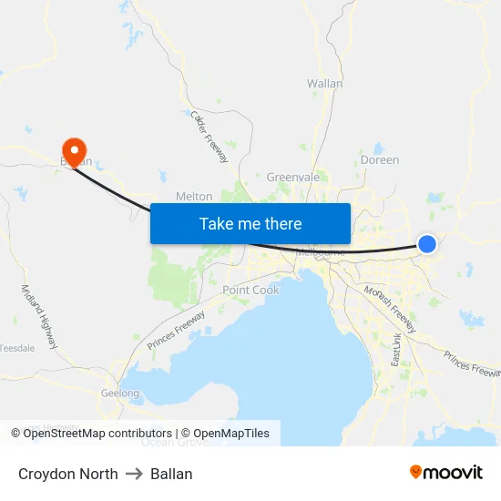 Croydon North to Ballan map