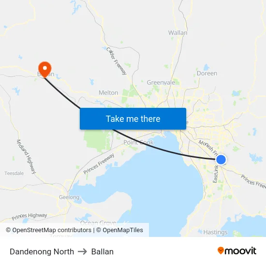 Dandenong North to Ballan map