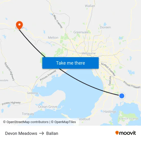 Devon Meadows to Ballan map