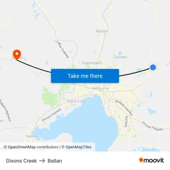 Dixons Creek to Ballan map