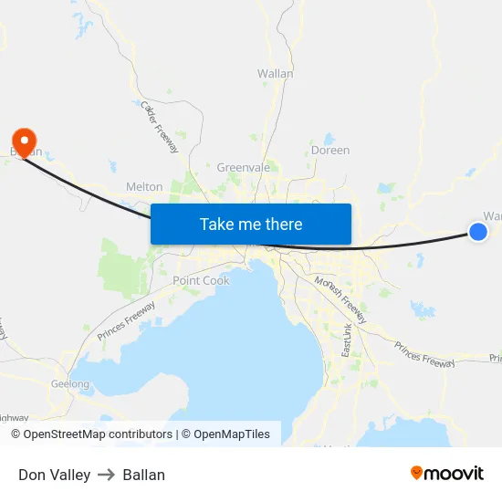 Don Valley to Ballan map
