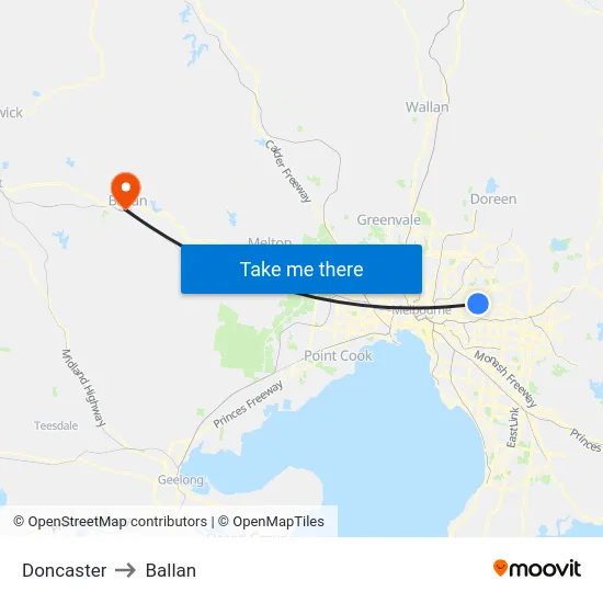 Doncaster to Ballan map