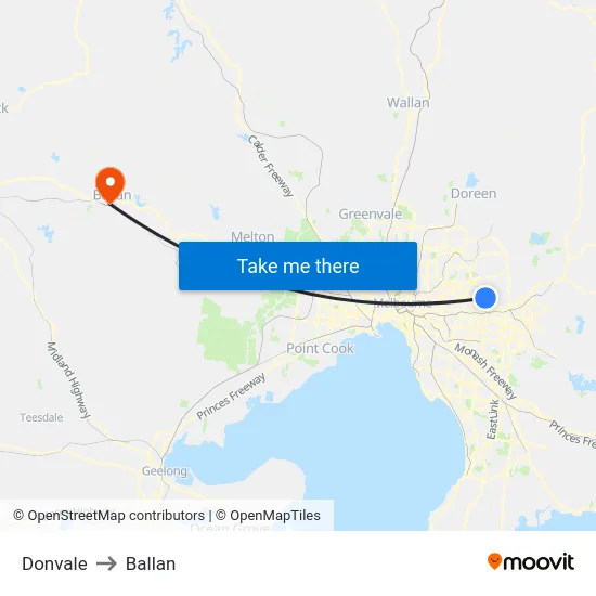 Donvale to Ballan map