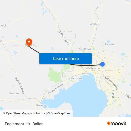 Eaglemont to Ballan map
