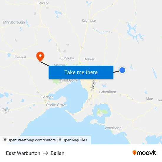 East Warburton to Ballan map