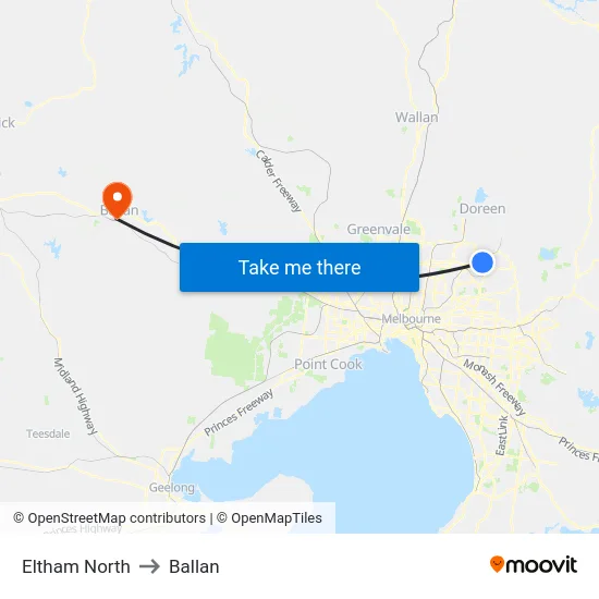 Eltham North to Ballan map