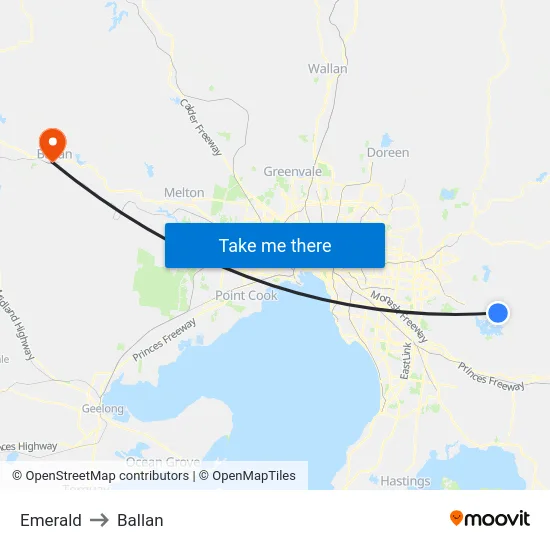 Emerald to Ballan map