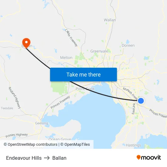 Endeavour Hills to Ballan map