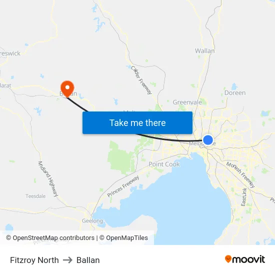Fitzroy North to Ballan map