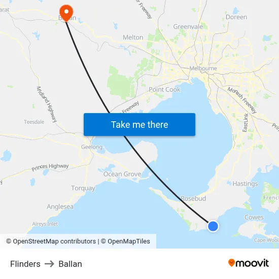 Flinders to Ballan map